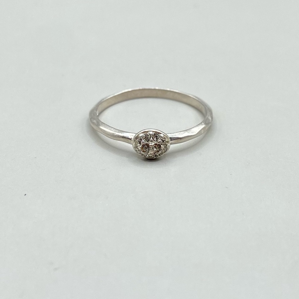 Sterling Silver Hammered Band Cubic Zirconia Pave Stacking Ring